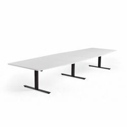 Jednací stůl MODULUS, výškově nastavitelný, 4000x1200 mm, černý rám, bílá