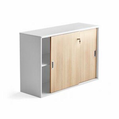Skříň s posuvnými dveřmi MODULUS XL, uzamykatelná, 800x1200 mm, bílá, dveře dub