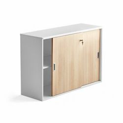 Skříň s posuvnými dveřmi MODULUS XL, uzamykatelná, 800x1200 mm, bílá, dveře dub