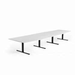 Jednací stůl MODULUS, 4800x1200 mm, T-nohy, černá podnož, bílá