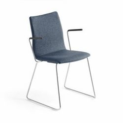 Konferenční židle OTTAWA, s područkami, ližinová podnož, modrý potah, chrom
