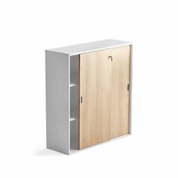 Skříň s posuvnými dveřmi MODULUS XL, uzamykatelná, 1200x1200 mm, bílá, dveře dub